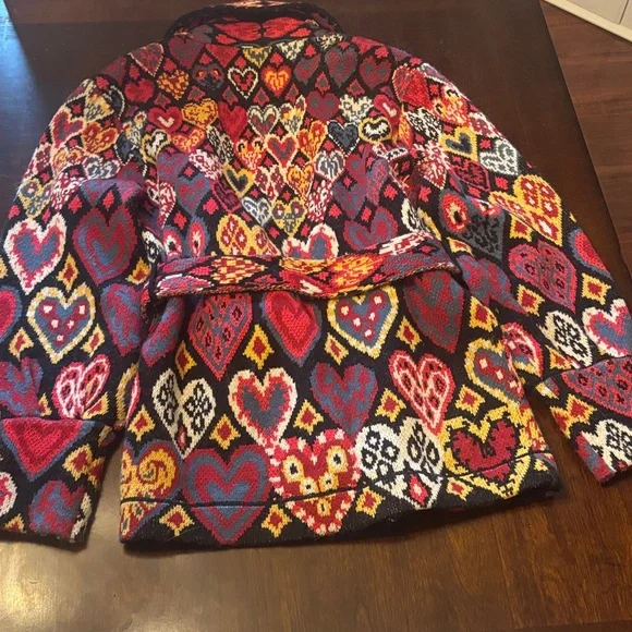 FARM Rio Multicolor Heart Motif Shawl Collar Cardigan - Red Blue Yellow - Picture 4 of 6
